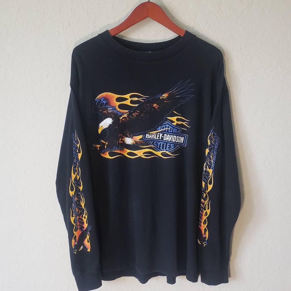 VTG 90s Harley Davidson Eagle Flames LS T Shirt